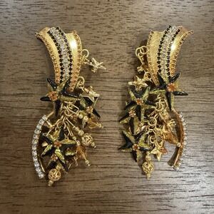 VTG Lunch at the Ritz Celestial Shooting Star Dangle Clip Earrings Charms 80s